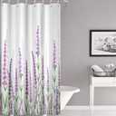 Purple Shower Curtain, Lavender Shower Curtain for Bathroom Waterproof Fabric Spring Plant Leaves with Floral Shower Curtain Set with Hooks, 48x72 Inch