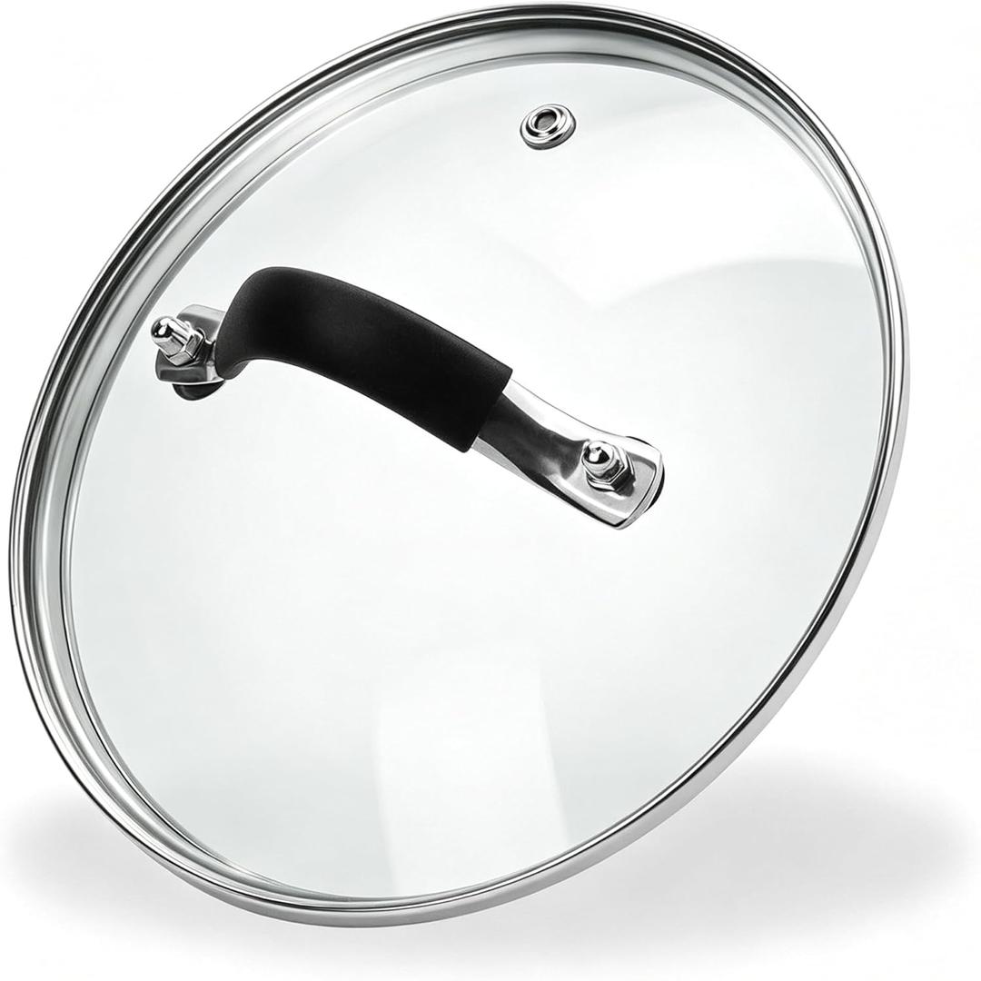 7 Inch Tempered Glass Lid, Steam Vented Cookware Cover, Dishwasher & Oven Safe up to 400F, Universal Replacement for Pans & Skillets, 304 Stainless Steel Rim with Arc Handle