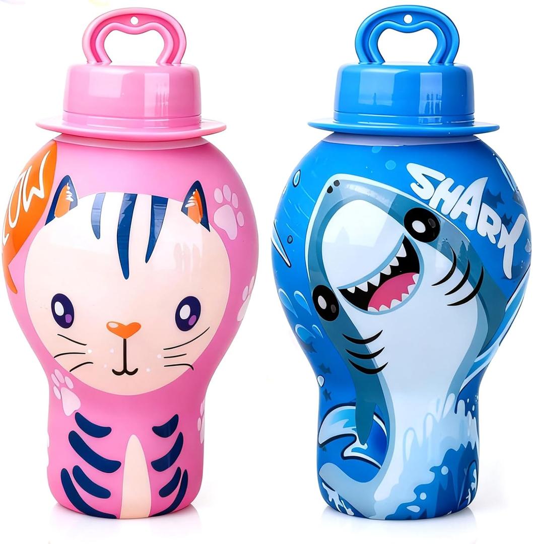 Anti-Spill Bubble Wands, 2 Pack (Random Colors) & 4 Pack for Toddlers 2-4 Year Outdoor Play Parents Best Friend, No Messy Clothes, Giraffe, Cat, Shark, Dinosaur Themes