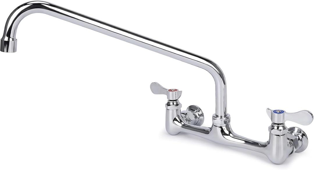Wall Mount Kitchen Faucet 8" Center Commercial Sink Faucet with 14" Swivel Spout Dual Handles Brass Utility Sink Faucet for Laundry Room Restaurant Polish Chrome