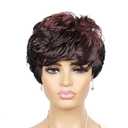Short Pixie Cut Wig Synthetic Short Curly Wigs for White/Black Women Shot Layered Wavy Hair Wig With Bangs,Daily Wig (Mixed black&wine red 1H99J#)