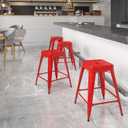 Flash Furniture Kai Commercial Grade 24" High Backless Red Metal Indoor-Outdoor Counter Height Stool with Square Seat, Pack of 1