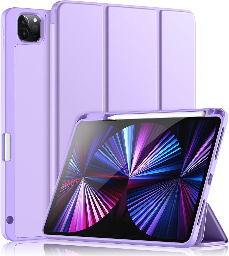 Wenlaty Case Compatible with iPad Pro 11 Inch 4th/3rd/2nd Generation with Pencil Holder, for iPad Pro Case 11 Inch 2022/2021/2020, Slim Protective Cover with Soft TPU Back, Auto Wake/Sleep, Lavender
