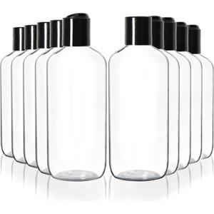 Youngever 10 Pack Clear Plastic Empty Bottles with Disc Cap 8 Ounce, Refillable Cosmetic Bottles, Squeeze Containers for Shampoo, Liquid Body Soap, Lotion, Cream (Long)