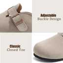 Suede Clogs for Women Leather Mules with Cork Footbed Arch Support Potato Shoes Men Womens Slip-On Clog with Adjustable Buckle Unisex Slippers Flats (M)