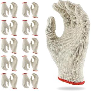 ABC PACK & SUPPLY Beige Work Cotton Gloves for Men and Women, 9.5 Inches. Pack of 24 (12 Pairs) String Knit Work Gloves with Red Line Elastic Knit Wrist. Washable Cotton Polyester Gardening Gifts