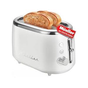 Mueller Retro Toaster 2 Slice with 7 Browning Levels and 3 Functions: Reheat, Defrost & Cancel, Stainless Steel Features, Removable Crumb Tray, Under Base Cord Storage, White