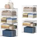 Huxitocan 4-Tier Stackable Closet Organizers and Storage Shelves, Closet Storage Basket with Wood Tops, Adjustable Height Dividers Closet Storage Bins for Home Closet Organizer System, White