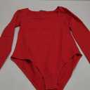 MANGOPOP Shapewear Bodysuit for Women Tummy Control Sexy Square Neck Long Sleeve Thong Ribbed Seamless Body Suit Top
 (Small, Red)