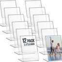 Ctosree 12 Pcs Acrylic Photo Frame L shape Slant Back Desktop Photo Frames Plastic Clear Sign Clear Acrylic Display Stand Table Top Sign for Home Office Wedding Restaurant Menu (2.5 x 3.5 Inch)