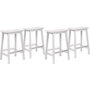 Signature Solid Wood Saddle-Seat Kitchen Counter-Height Stool, 24-Inch Height, White - Set of 4