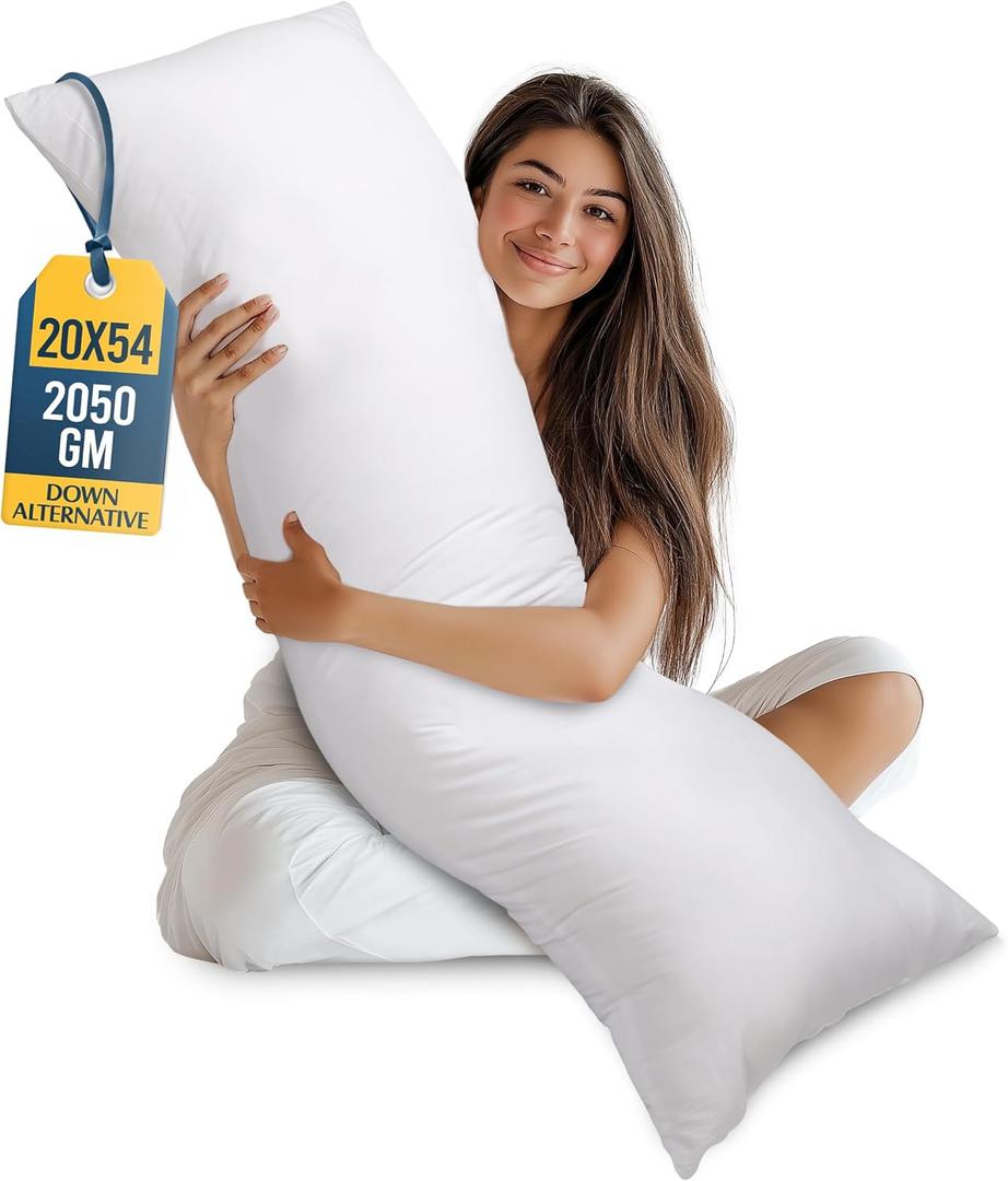 Full Body Pillow for Adults (White, 20 x 54 Inch), Long Pillow Insert for Sleeping, Ideal for Side Sleepers