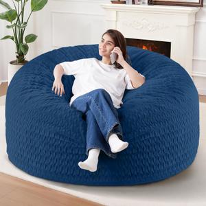 5FT Bean Bag Chair,Giant Bean Bag Chairs for Adults,Big Bean Bags with Memory Foam Filled, Large Beanbag Chairs with Chevron Plush Cover-Blue, 5FT-50"x50"x24"