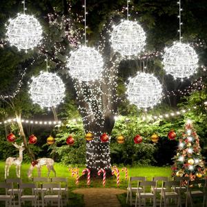 Christmas String Lights Outdoors,4 Pack 11.81" Sphere Lights,Ball Tree Garden Globe Lights for Home, Party, Christmas, Porch Patio,Wedding, Garden,Tree Decoration with Plug (Cool White)