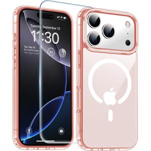 for iPhone 17 Pro Case with Screen Protector,[Compatible with Magsafe] Military-Grade Protection & Anti-Yellowing,Magnetic Phone Case for iPhone 17 Pro,Pink