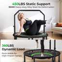 BCAN BT2 450/550LBS Mini Rebounder Trampoline for Adults with Bar, Fitness Trampoline with Bungees, Adjustable Handle, Stable & Quiet, Indoor Outdoor, Whole-Body Workout & Relaxation at Home-40IN/48IN