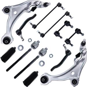 12pcs Front Lower Control Arms Ball Joints Sway Bar Tie Rods End Links Rack & Pinion Boot K620195 K750094 K750255 K750256 ES800356 Replacement for 2007-2013 Nissan Altima Professional Suspension Kit