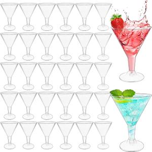 50 Pack Plastic Martini Glasses,7 oz Clear Disposable Cocktail Cups, Reusable Tall Stemmed Wine Shooter Glasses for Party Wine, Champagne, Margarita