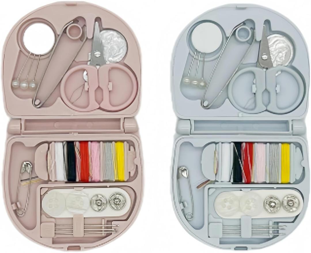 3 x 2 Pack Mini Sewing Kit with Threads, Portable Sewing Kit with 2 Color Spool - Needles, Scissors, Travel Sewing Supplies for Home, Emergency, Adults and Beginners (Pink, Blue)
