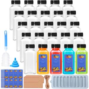 Flrolove 25 Pack 8oz Plastic Juice Bottles with Caps,Clear Drink Containers with Lids,Reusable Clear Bulk Beverage Containers for Juice, Smoothies, Ginger, Tea, Coffee and Other Beverages
