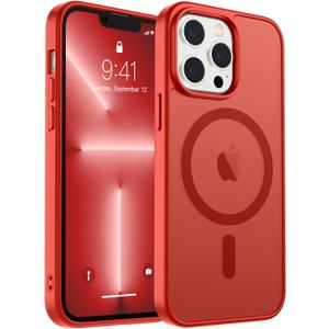 zapica Magnetic for iPhone 13 Pro Max Case, [Compatible with MagSafe] [Military Grade Drop Protection] Translucent Matte Shockproof Anti-Scratch Phone Cover, Red