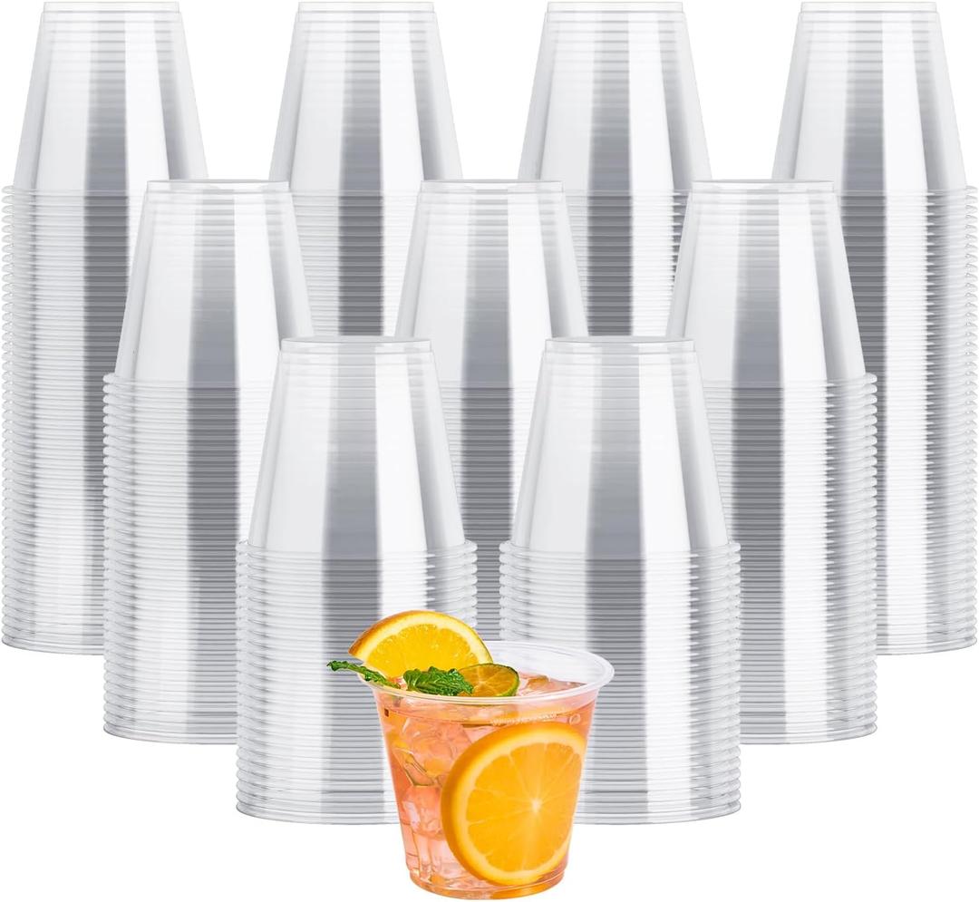JOLLY CHEF 9 oz Clear Plastic Cups, 600 Pack Clear Disposable Cups Tumblers Perfect for Wedding, Thanksgiving, Birthday, Halloween, Christmas Party