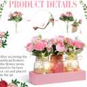 Honeydak 9 Pcs Mason Jar Centerpiece for Dining Room Table with Farmhouse Wood Tray, 3 Mason Jars, 6 Fake Flowers, and 2 LED Light for Room Kitchen Living Bathroom Wedding (Peony)