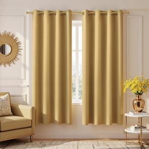 KOUFALL 63 Length Blackout Curtains,Room Darkening Curtain Panels for Bedroom,52x63 Inches Long,Gold