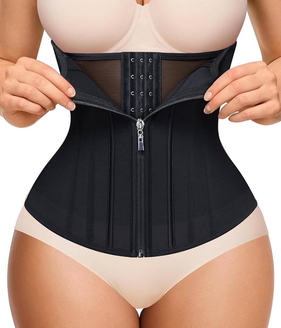 Nebility Waist Trainer for Women Zipper Corset Shapewear Tummy Control Mesh Waist Cincher Faja Body Shaper (Large, Black)