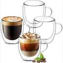 YMMIND Set of 4 Double Walled Glass Coffee Mugs 3 Ounces Insulated Layer Coffee Cups with Handle Borosilicate Glass Espresso Cup for Hot Beverage,Cappuccino,Tea,Latte,Wine,Microwave Safe, Open box set of 3