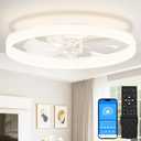 VOLISUN Low Profile Ceiling Fans with Lights and Remote, 24in Fandelier Ceiling Fan Flush Mount, 3000K-6500K Smart Bladeless LED Fan Light, White Modern Ceiling Fans with Lights for Bedroom