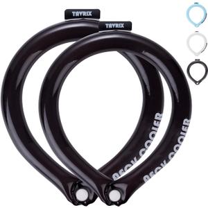 2PCSMixed Sizes Neck Cooling Tubes with Snap Button | Reusable Ice Wraps + Insulated Bag | Freeze Below 64F Activate Cold Neck Rings for Outdoor Work, Sports & Heat Relief. (Black M+L)