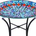 VCUTEKA Mosaic Bird Bath, Glass Birdbath Detachable with Metal Standing for Outdoor Patio Garden Backyard Dcor