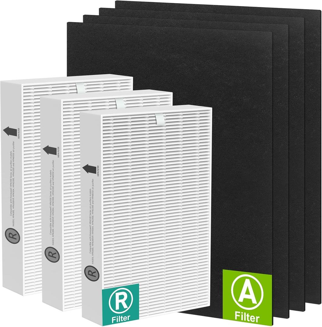 HPA300 HEPA Filter Replacement Compatible with Honeywell Air Purifier HPA300 Series, HPA300, HPA304, HPA8350, HPA300VP, HPA3300b, HPA5300, 3 H13 True HEPA Filter R and 4 Activated Carbon Filter A, Set of 3