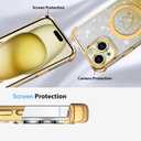 KANGHAR for iPhone 15 Case, Support for MagSafe [Four Corner Cushion Series] Love Heart Pattern Electroplate Edge Shockproof Durable Full Body Protection for Girls Women -Gold