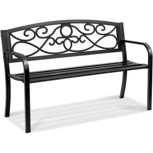 VEVOR Outdoor Bench, 50 inches Metal Garden Bench for Outdoors, 550 lbs Load Capacity Bench, Outdoor Garden Park Bench with Backrest and Armrests, Patio Bench for Garden, Park, Yard, Front Porch