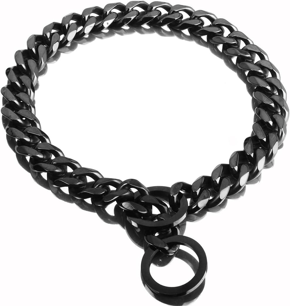Black Dog Chain Collars Strong Stainless Steel Metal Slip Collar 11mm/15mm/19mm Wide Chew Proof Training Walking Collar for Large, Medium Small Dogs (19MM, 16inches) (16inch (Fits dogs neck 12in-14in))