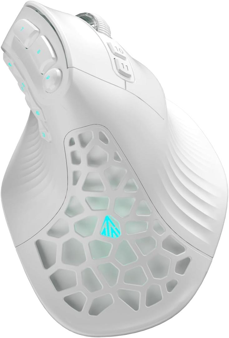 SOLAKAKA E9 Vertical MMO Gaming Mouse,24800 DPI,Tri-Mode Ergonomic Wireless Mouse with 10 Side Buttons,RGB Mouse for PC/Mac - White