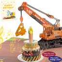 3D Greeting Pop Up 4th Birthday Card with light and music, Crane Truck card For Boy, Nephew, Grandson, Son, Toddler, with Envelope, Message Card - Open it play: plays hit song 'Happy Birthday'