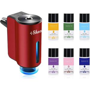 Smart Car Air Freshener Diffuser,Car Aroma Diffuser Air Freshener Spray Automatic with 6PCS Cologne Aromatherapy Oil (Red)