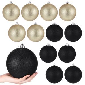 Poen 12 Pcs 6 Inch St. Patrick's Day Tree Ornament St. Patrick's Day Hanging Ball Ornament Glitter Large Ball Tree Decorations with Hanging Loop for Party Decor (Black,Gold)