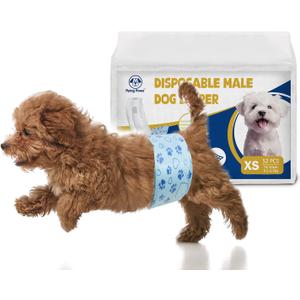Male Dog Diapers with Wetness Indicator, Disposable Belly Band for Puppy Male Diapers, Doggie Wraps for Puppy Training, Incontinence (XS, 52 Count)