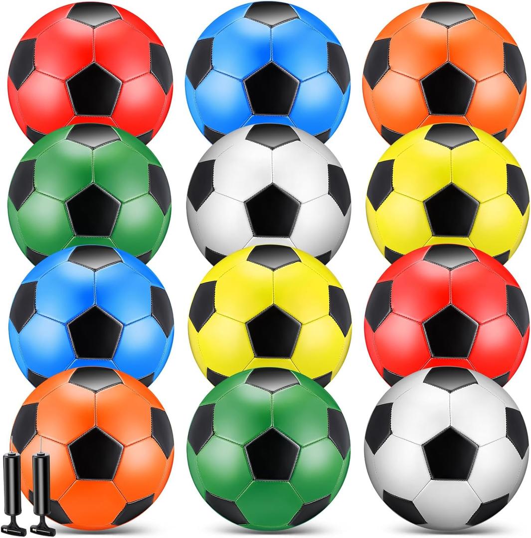 Deekin 12 Pcs Soccer Balls Bulk with Pump Deflated Sizes 3, 4, 5, Official Size Sport Soccer Ball Training Ball for Kids Youth Adult Game Match School Training Accessories Party Gift