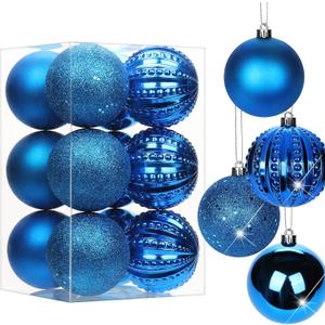 3.15" Navy Blue Christmas Ornaments 12 Pcs Shatterproof Christmas Ball Ornaments Set Large Blue Ornament for Xmas Tree Halloween Holiday Party