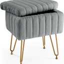 MyDepot Vanity Stool Chair with Storage, Ottoman Faux Fur Soft Padded Modern Cute Small Footrest for Home Entryway Bedroom - Light Gray