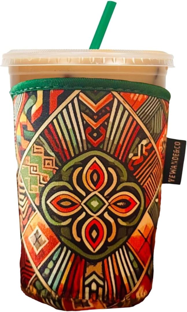 Neoprene Insulated Cup Sleeve for Iced Coffee, Hot & Cold Beverages  Reusable, Washable Drink Holder Cup Sleeve  Anti-Slip, Eco-Friendly, Multi-Color Design (PYRAMID, LARGE)