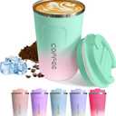 SPLMIFA Travel Coffee Mug Leak-Proof, Reusable Coffee Cups with Lids, Stainless Steel Vacuum Insulated Coffee Tumblers, Thermal Insulation Cup for Men and Women Hot & Cold Drinks(2nd-Green Pink, 12OZ)