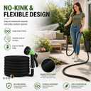 100FT Non-Expandable Garden Hose, Lightweight Flat Water Hose with 10-Function Spray Nozzle, 3/4" Metal Fittings, Kink-Resistant Easy Storage for Patio, Garden, RV, Small Yard, Car Wash, Black