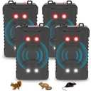4Pack Ultrasonic Rodent Repellent for Car Engines,Under Hood Ultrasonic Mouse Repellent with 4 LED Strobe Lights,Plug-in&Battery Powered,Keep Rats,Mice,Squirrels Away from Vehicles,RVs,Garages,Attics