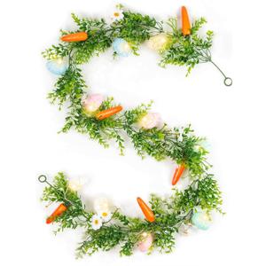 N&T NIETING Easter Garland 6 FT Easter Artificial Garlands with 10 Glowing Easter Eggs & 6 Easter Carrots, Spring Floral Garland Decor for Home Kitchen Fireplace Indoor Outdoor Holiday Party